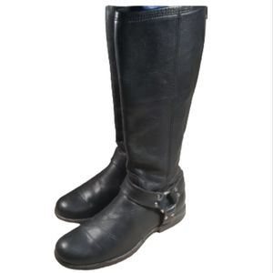 Frye Phillip Harness Boots Women's 7.5 Black Tall Leather Back Zip Motorcycle
